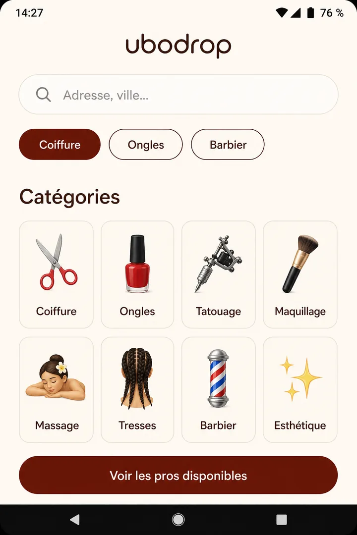 ubodrop — accueil catégories et recherche